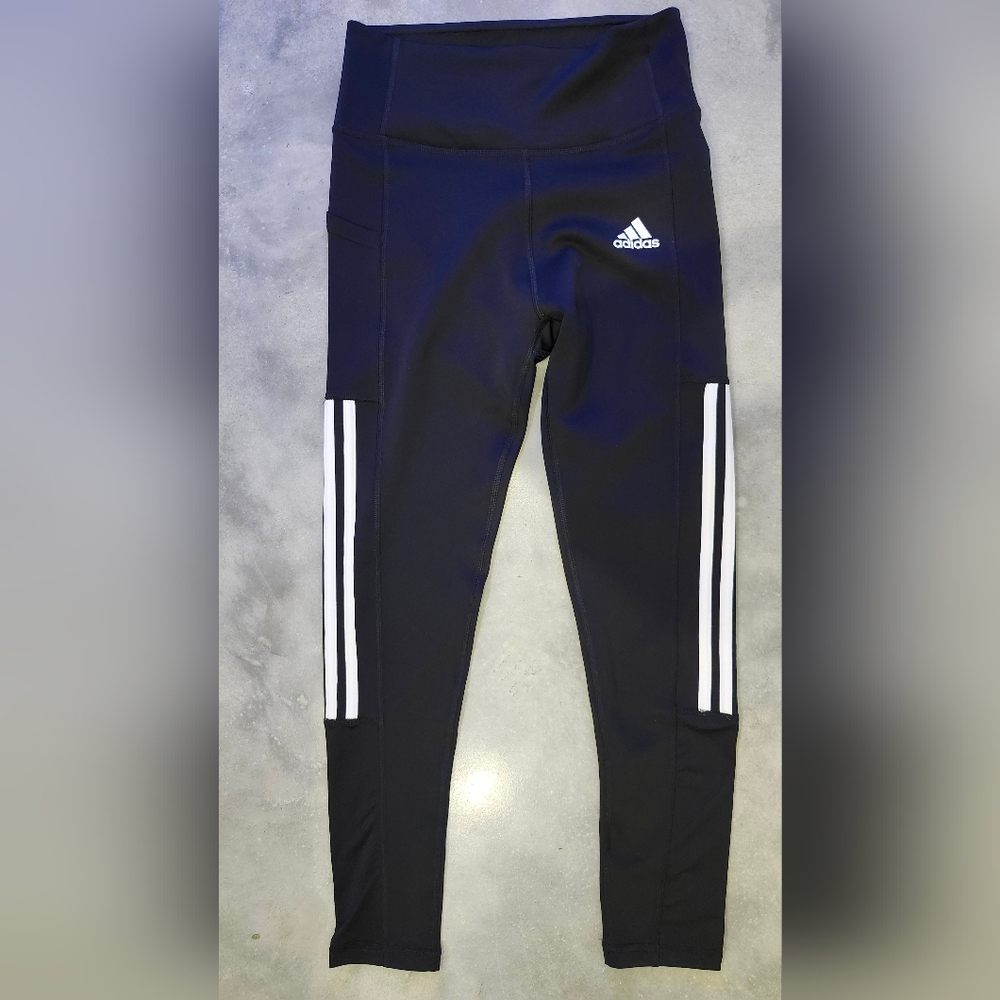 Adidas Women's Black Leggings with White Stripes